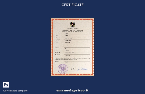 modello PSD del certificato di matrimonio austriaco in stile verificato, modello